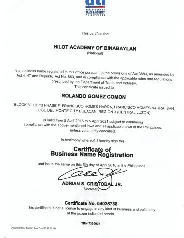 dti certificate